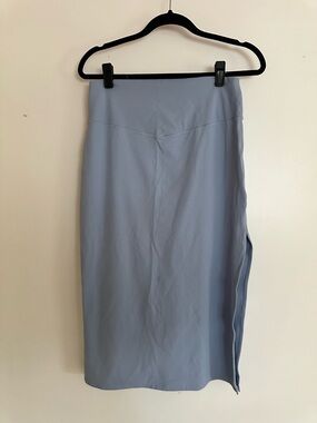 aerie Light Blue Ribbed Midi Pencil Skirt with Side Slit